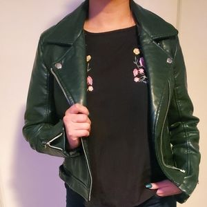 Green faux leather moto jacket